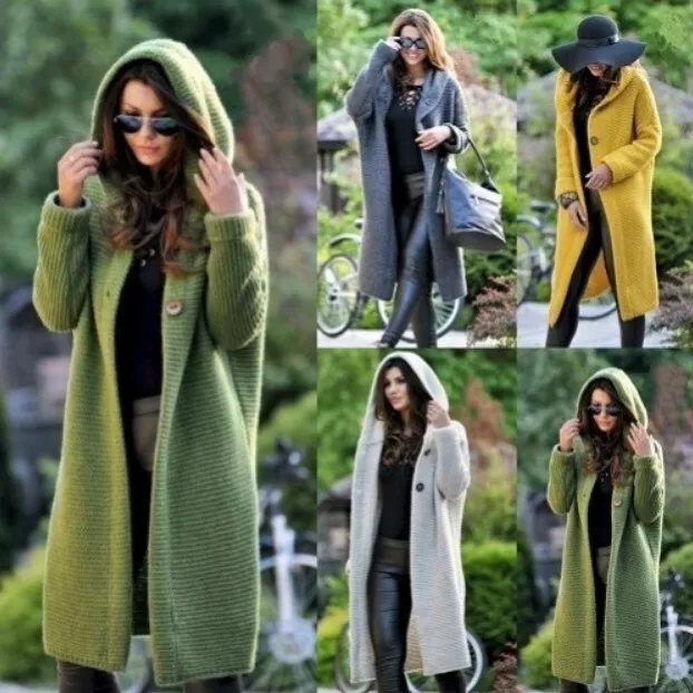 Winter Loose Cardigan Jacket Plus Size Coat Casual Womens Knit Hoodies Sweater