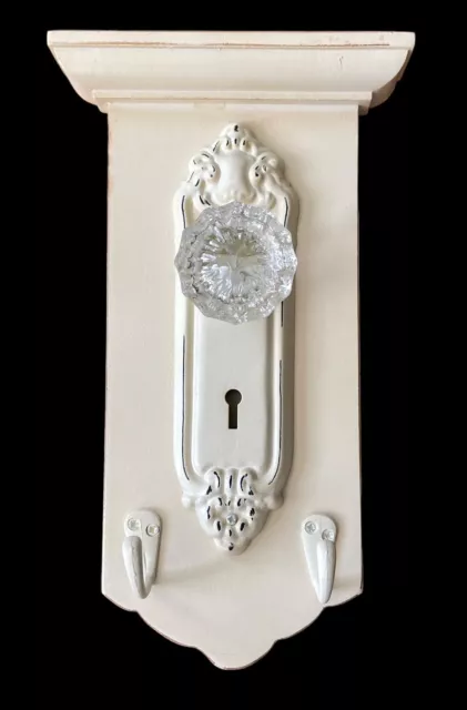 Shabby Sheik White Door Knob Coat Hanger with Two Hooks & a Door Knob Wall Decor