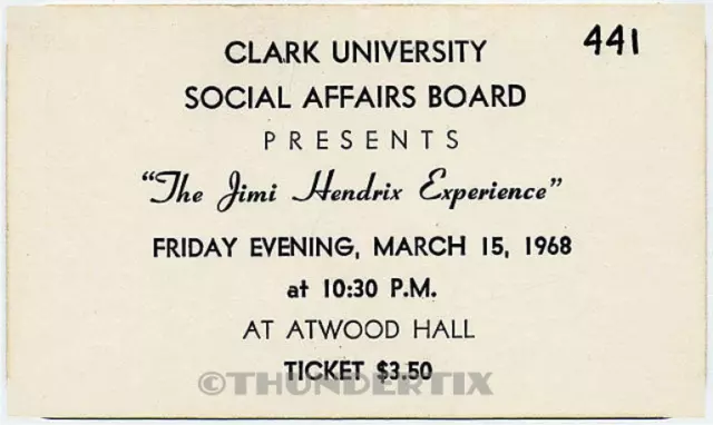 1 1968 JIMI HENDRIX UNUSED FULL CONCERT TICKET CLARK  U  laminated reprint