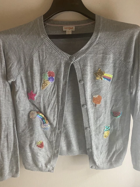 Random Cute Emblems Little Girls Sweater Size Large Grey Cat&Jack Sparkly