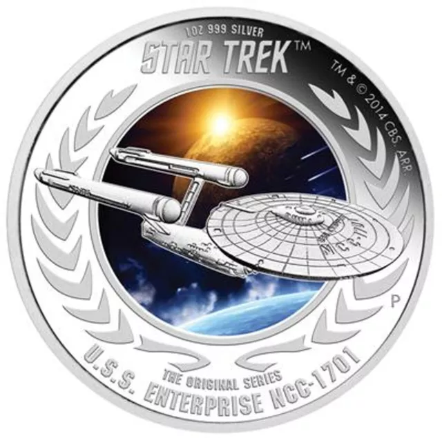 2015 $1 Dollar 1 oz Tuvalu Silver Proof Star Trek USS Enterprise NCC 1701 w/COA