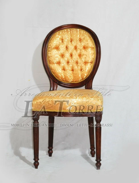 Silla Sillón Oval Luis XV Madera Nuez Tela Damasco Oro Ar1111