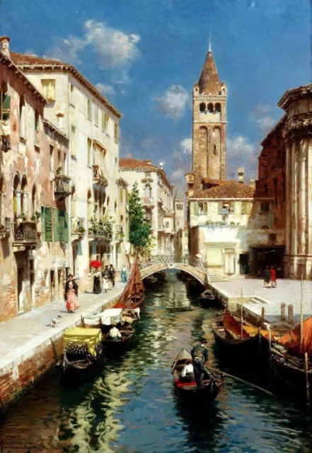 Oil painting venice cityscape Gondolas-on-a-Venetian-Backwater-Rubens-Santoro @@