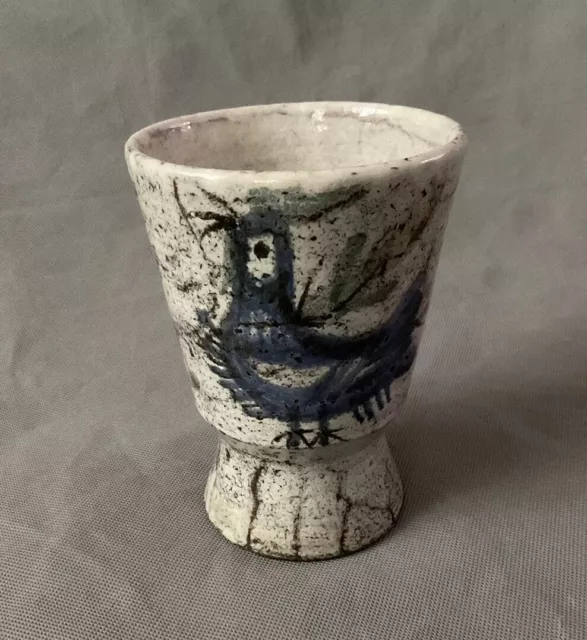 Vase cornet en céramique de G. Reynaud Le Mûrier Vallauris décor oiseau et fleur