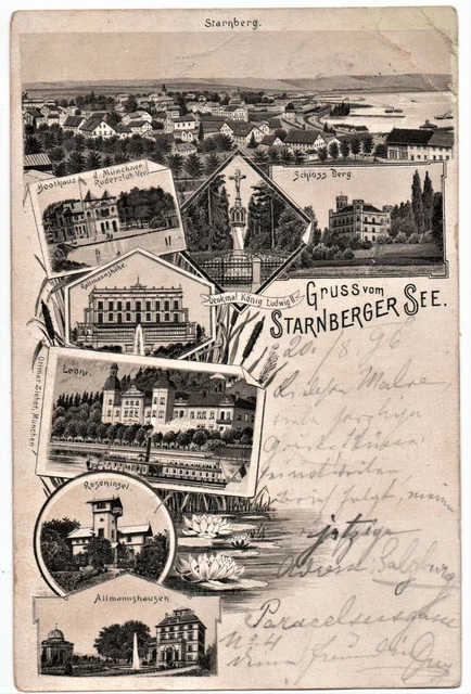 alte Litho-Ak Gruss vom Starnberger See, Mehrbild, gelaufen 1896 !