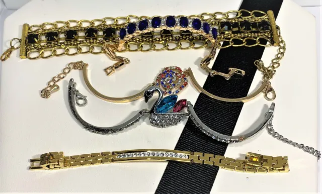 Jewelry Group Of 5  Fashion Bracelets Swan Flower Etc