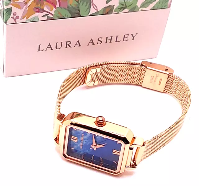 Laura Ashley Women's 22mm Lapis Dial Rose Gold Mesh Strap Watch