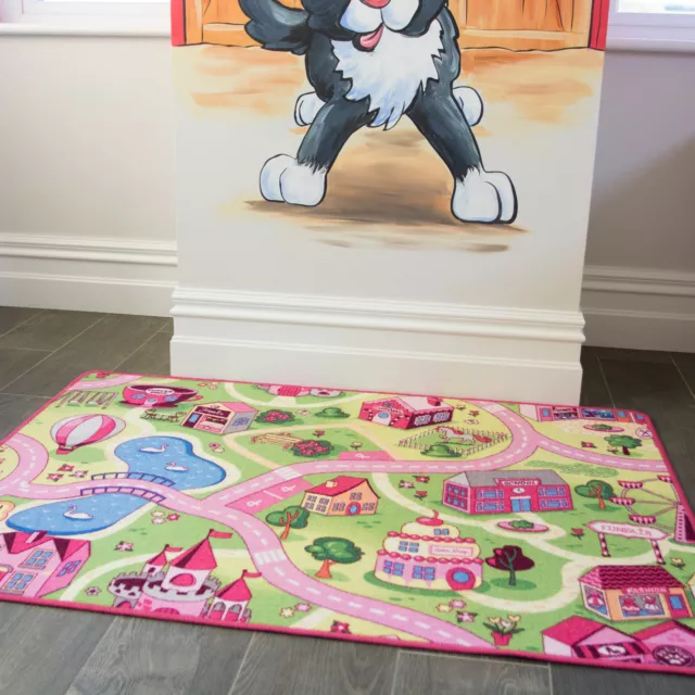 Children's Kids Rug Town Road Map Funfair Toy Rug Play Village Mat Girls Boys