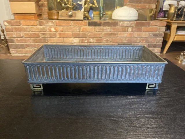 13” Antique Vintage Tinned Copper Planter Box Trough Tub Brass Feet, Asian China