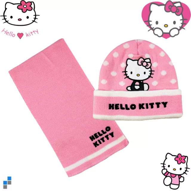 ♥ Hello Kitty Schal und Mütze Geschenkset Winter Set Mädchen für Kinder NEU ♥