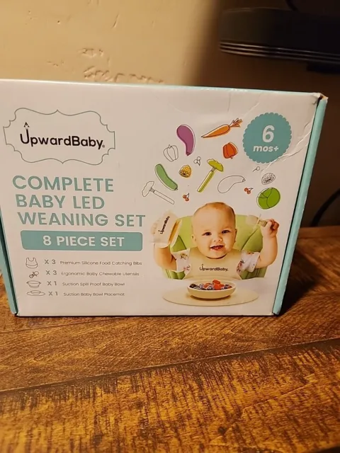 Upward Baby Led Weaning Set Suction Plates Baby Spoons For Self Feed Bibs New
