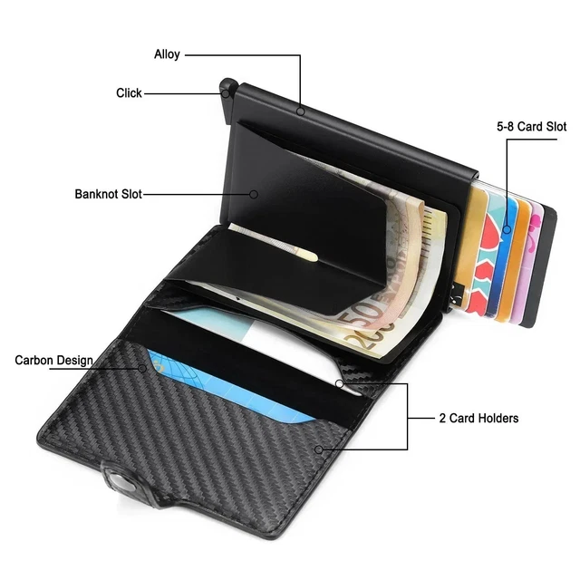 RFID BLOCKING WALLET Auto Pop up Credit Card Holder Leather Metal Money ...