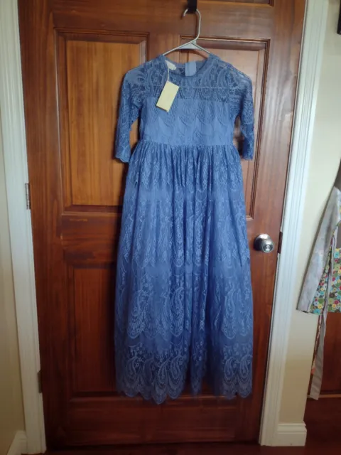 Trish Scully Long Lace - Flower Girl - Party - Boho - Dress, Size 12, Blue