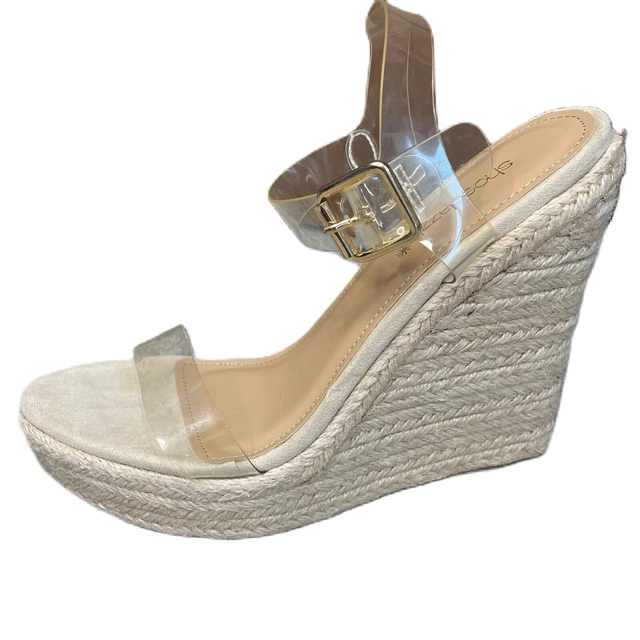 Shoe Dazzle Women’s Clear Strap Jute Platform Wedge Heel Sandals Shoes, Size 7.5