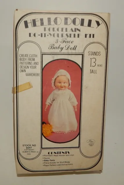 NOS Albert E Price Hello Dolly 13" Porcelain 3-Face Baby Doll Kit MIB