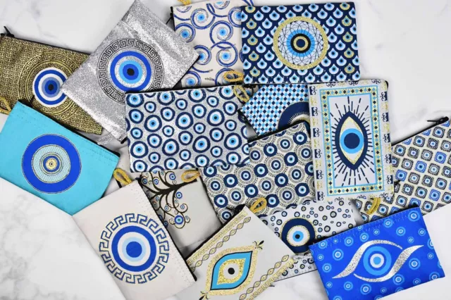 Turkish Greek Mati Evil Eye Design Coin Bag Pouch Cosmetic, MakeUp Purse
