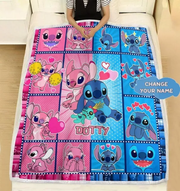 Personalized Disney Stitch Fleece Blanket, Disney Lilo and Stitch Fleece Blanket