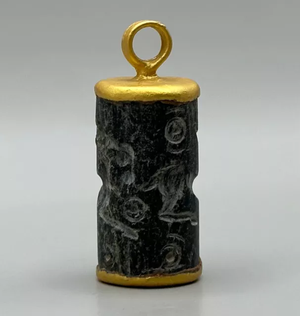 Old rare ancient near eastern stone seal intaglio gold gilded pendant