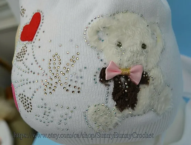 Kids Girl Winter Warm Crochet Knit Hat Beanie Cap Scarf Teddy Bear Cute Toddler 3