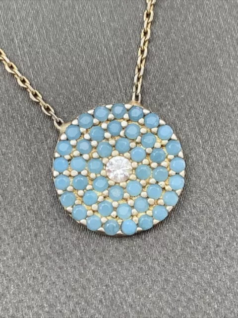 Vintage Blue Clear Micro Pave Stone Pendant Style Necklace Sterling Silver 16”