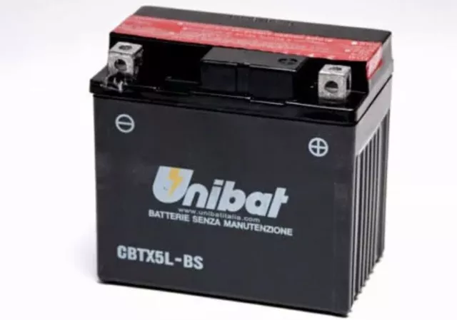 Batterie Moto Scooter UNIBAT = yuasa CBTX5L-BS = YTX5LBS 4AH 12V 114 X 71 X 106