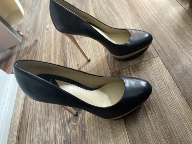 Brian Atwood Maniac Black Patent Leather Super High Heel Platform Dress Pumps