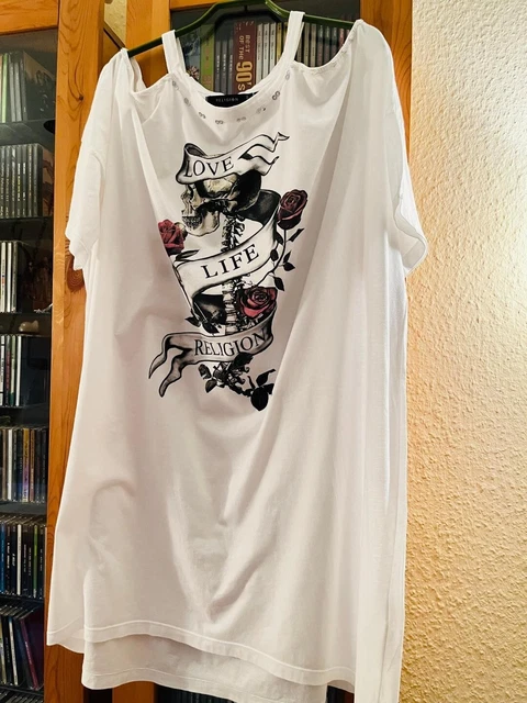 Religion Bigshirt Tunika Sommerkleid Skull oversize cut outs weiß XXL