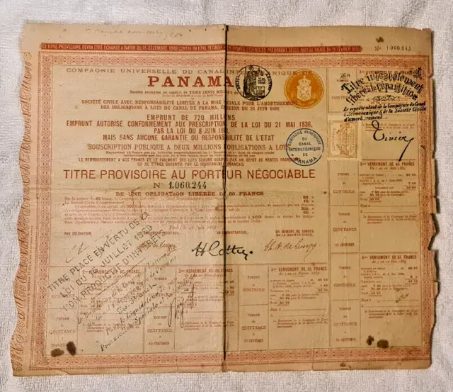 PANAMA CANAL stock certificate/bond 1888