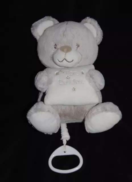 Peluche mon doudou ours TEX BABY musical brun marron chiné coussin blanc étoile