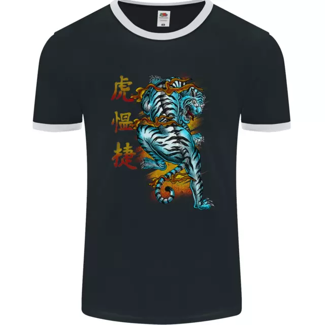 Japanese Tiger Japan Text Dragon Mens Ringer T-Shirt FotL