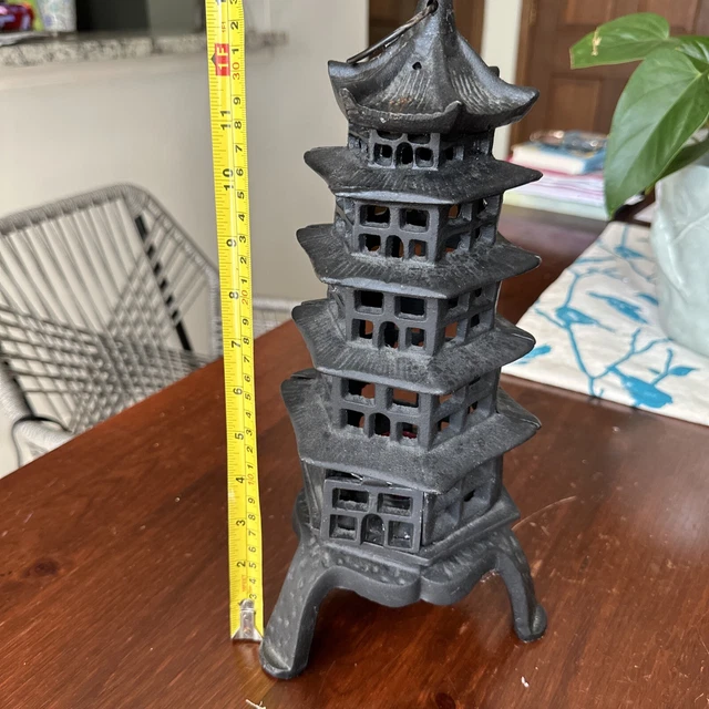 Antique Vintage Cast Iron Five Story Pagoda Oriental  Lantern Open Door Read 13”