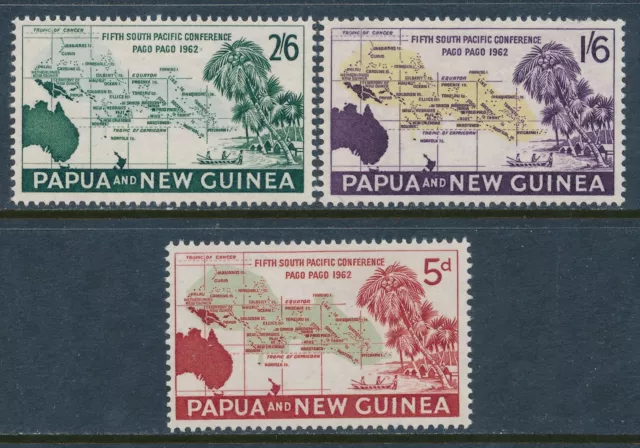 1962 PAPUA NEW GUINEA 5th SOUTH PACIFIC CONFERENCE SET OF 3 MINT MH mint hinged