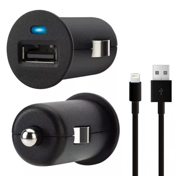 Cavo Dati Da Lightning A USB + Caricabatteria da auto per iPhone 5 5C 5S - Nero