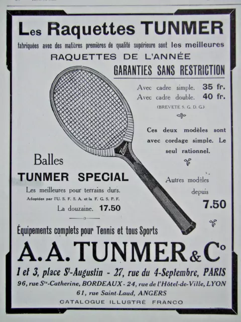 Publicité De Presse 1914 Raquettes Et Balles Aa.tunmer & C° Pour Le Tennis