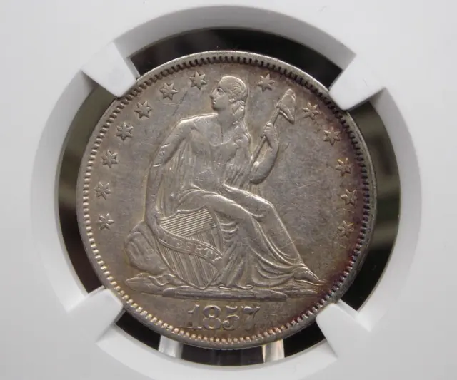 1857 "P" Seated Liberty SILVER Half Dollar 50c NGC XF45 #004 Extra Fine ECC&C