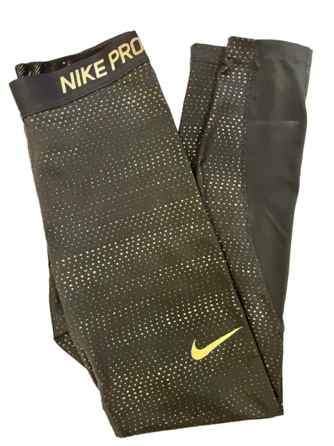 Nike Pro Womens Black Metallic Gold Sparkle Training Leggings Sz XS Run