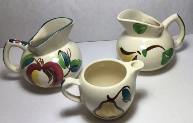 3 Puritan Slip Ware Pottery Apple & Pear Water Pitcher Vintage Mid Century