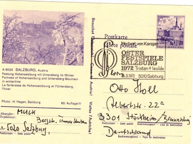 ÖSTERREICH  Bildpostk. Bild SALZBURG, SST OSTERFESTSPIELE m. Karajan-STÖCKHEIM;