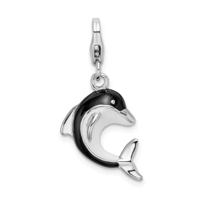 Amore La Vita Silver  Polished 3-D Enameled Dolphin Charm with Fancy Lobster Cla