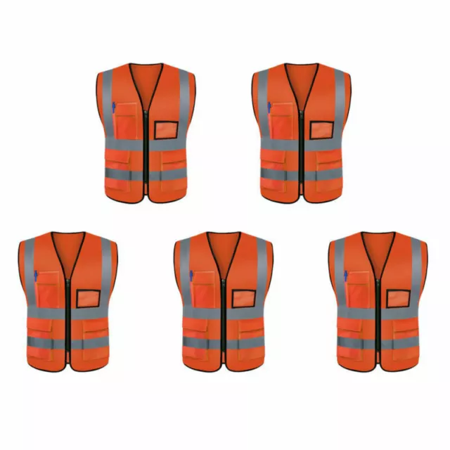 5PCS HI VIS Orange Gilet de sécurité Haute Visibilité Gilet avec 5 Poches - XL A