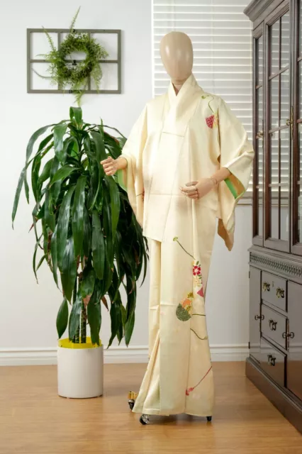 Dear Vanilla Japanese Silk Kimono Women's Robe Gown Authentic Japan Vintage Mint