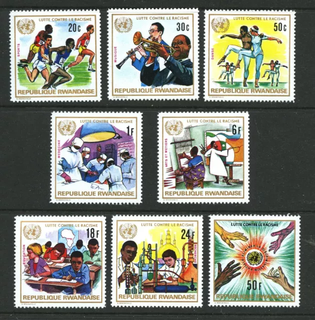 UN Fight Against Racism mnh set 8 stamps 1972 Rwanda #486-93