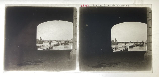 PARIS SEINE SOUS LE PONT DE GRENELLE STEREO GLASS PLATE 6x13 STEREOSCOPIC VIEW