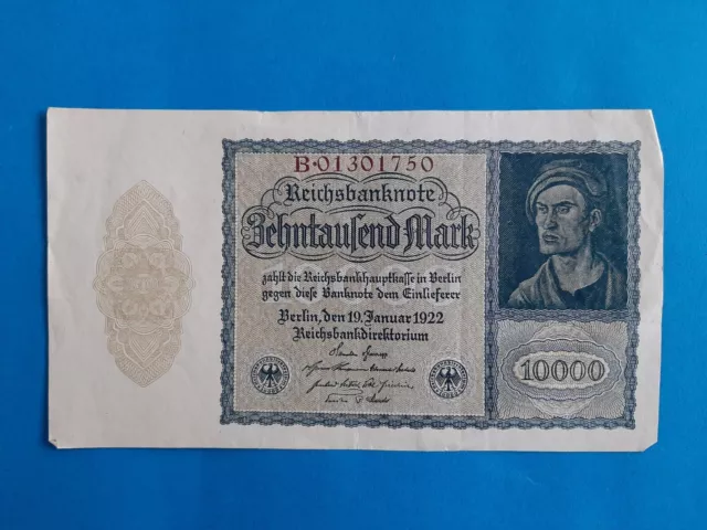 1 x 10 000 Mark Reichsbanknote /  Banknote Geldschein von 1922