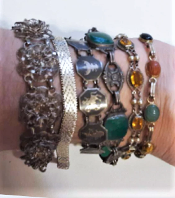 Vintage Sterling 925 Silver Art Deco to Modern Bracelets Lot Collection 10 Piece