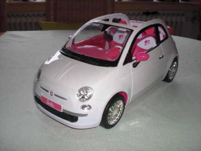 Barbie Fiat 500 Cabrio weiß - innen pink - edles Barbieauto mit Chrom - Wow !