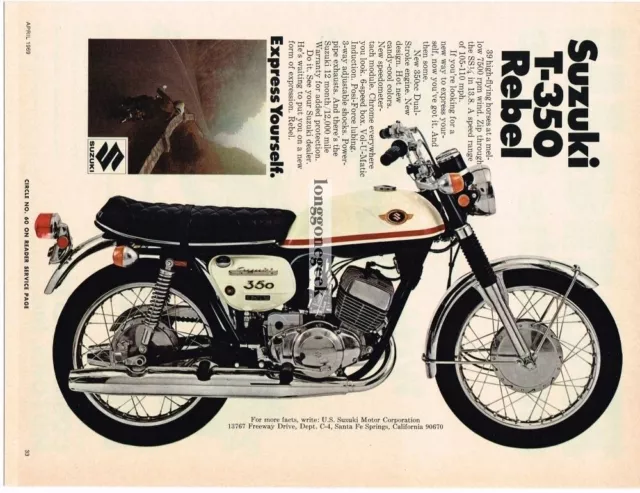 1969 Suzuki T-350 Rebel Motorcycle Vintage Ad