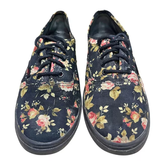 Vans Lo Pro Authentic Sneakers Womens 9 Black Floral Low Top Lace Up Skater Shoe 2