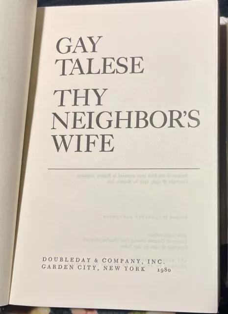 Thy Neighbors Wife - Gay Talese (Hardcover, 1980, 1st Edition, Dust Jacket)