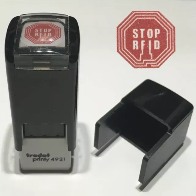 Selbstfärbender Stempel trodat printy 4921, rot: “Stop RFID”, ca. 12 mm x 12 mm